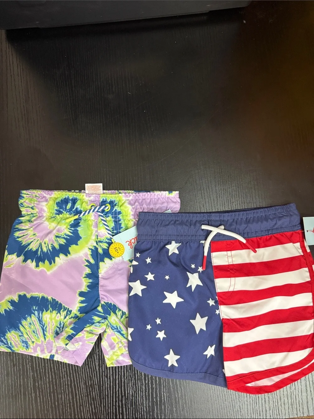 Cat & Jack Purple Tie-Dye Shorts and Navy Stars & Red Stripes Swim Shorts Set